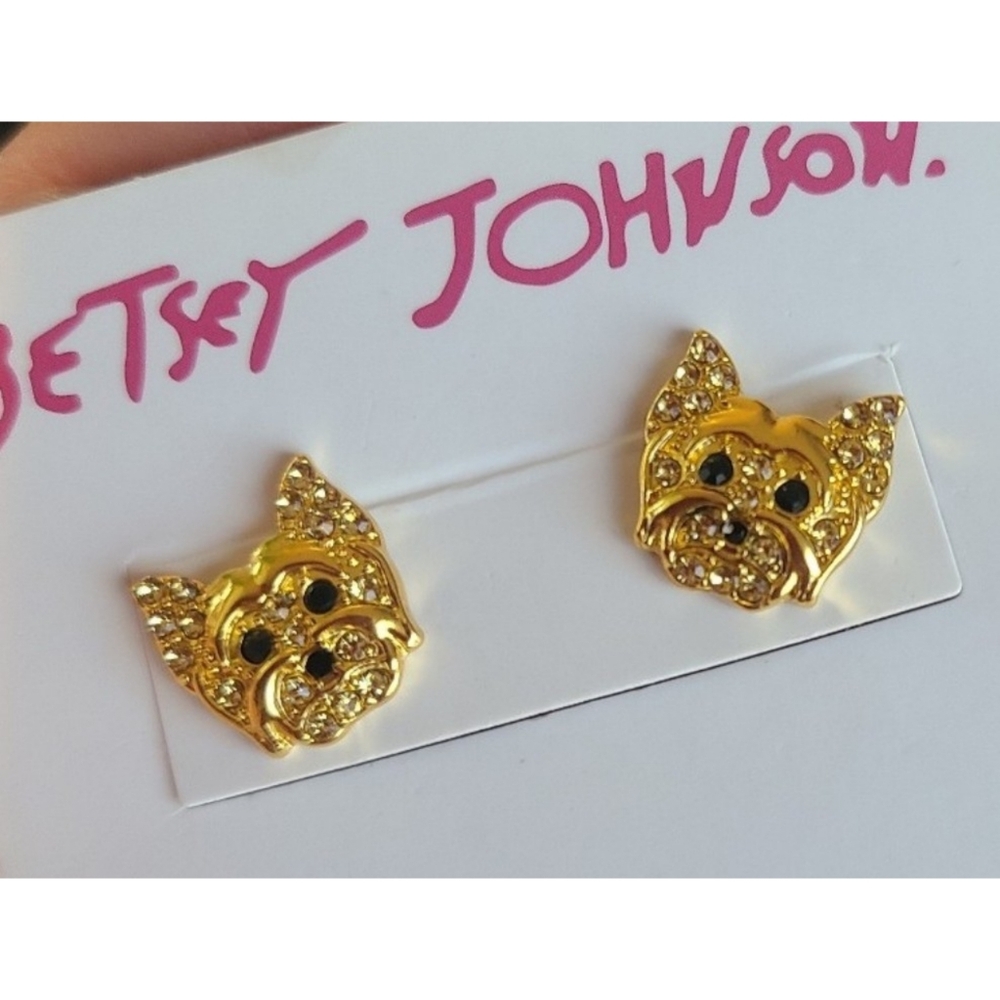 Dog earrings studs goldtone cute Yorkshire terrier